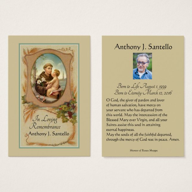 Catholic Funeral Memorial Prayer Holy Card (Front & Back)
