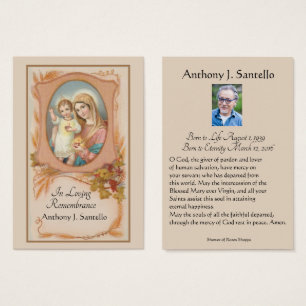 Catholic Funeral Memorial Prayer Holy Card