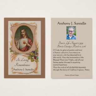 Catholic Funeral Memorial Prayer Holy Card