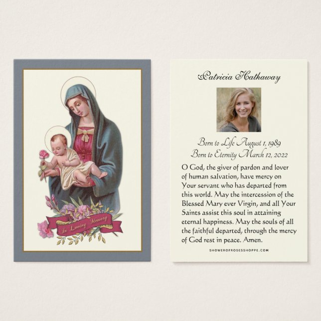 Catholic Funeral Memorial Prayer Holy Card (Front & Back)