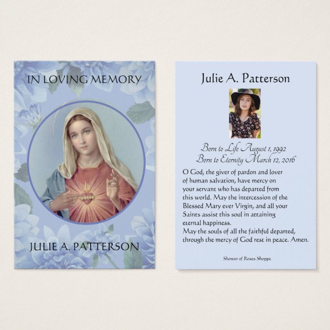 Catholic Funeral Memorial Prayer Holy Card (Front & Back)