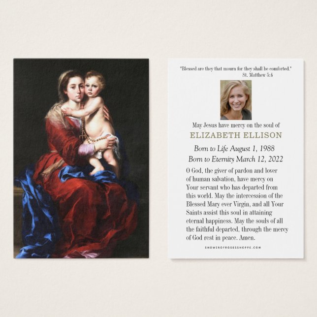 Catholic Funeral Memorial Prayer Mary Rosary (Front & Back)