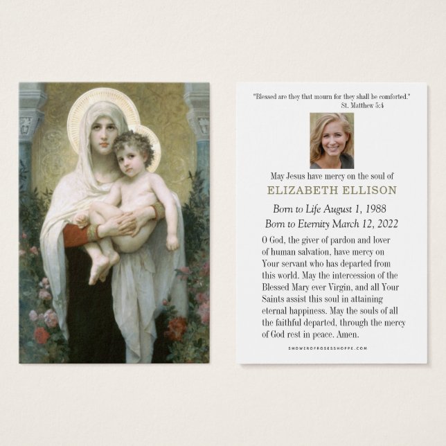 Catholic Funeral Memorial Virgin Mary Jesus,  (Front & Back)