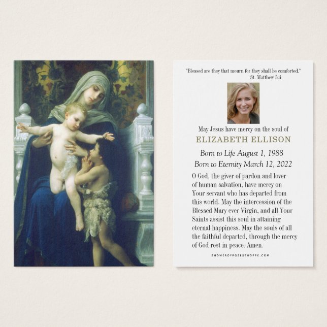 Catholic Funeral Memorial Virgin Mary Jesus,  (Front & Back)