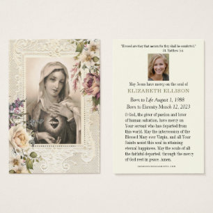 Catholic Funeral Prayer Card Floral Virgin Mary