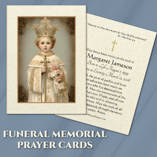 Catholic Funeral Prayer Infant of Prague Jesus Enclosure Card