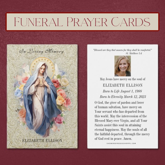 Catholic Funeral Prayer Virgin Mary Holy  (Traditional Catholic Funeral Prayer Cards - Easy to Personalize)