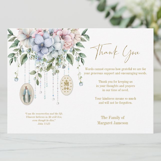 Catholic Funeral Sympathy Condolence Mary Thank You Card (Creator Uploaded)