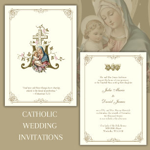 Catholic  Gold Mary & Jesus  Wedding Invitation