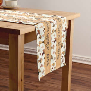 Catholic Grace Hand-Drawn Mushrooms Latin English Short Table Runner