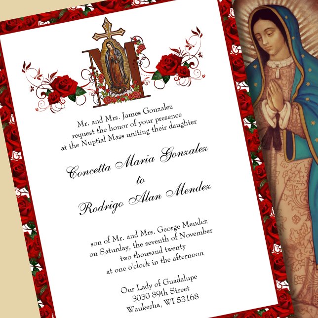 Catholic Guadalupe  Religious Red Roses Wedding Invitation (Creator Uploaded)