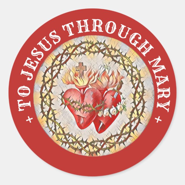 Catholic Hearts of Jesus Virgin Mary Religious Cla Classic Round Sticker (Front)