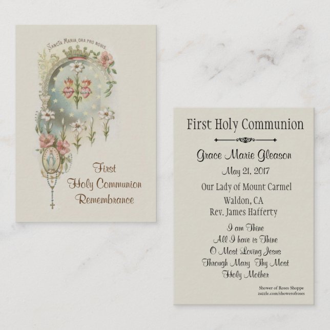 Catholic Holy Card for First Holy Communion (Front/Back)