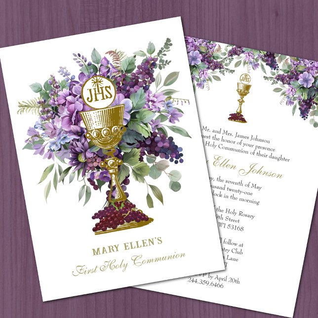 Catholic Holy Communion Elegant Floral Eucharist Invitation (Creator Uploaded)