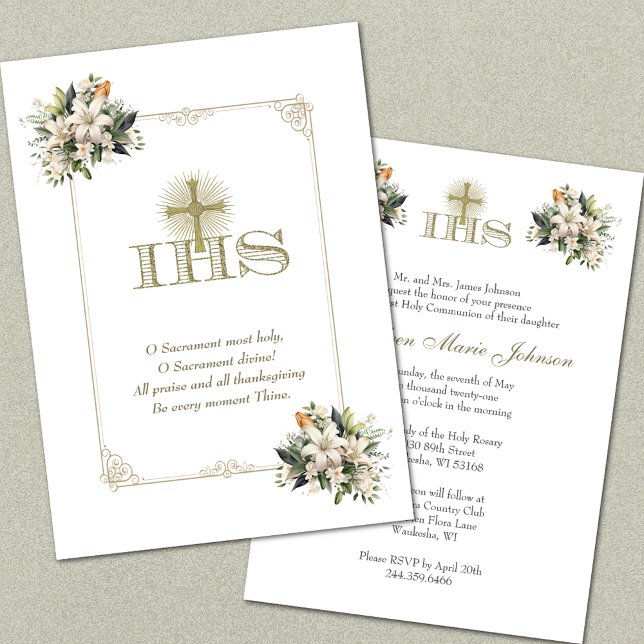 Catholic Holy Communion Floral Cross Invitation (Creator Uploaded)