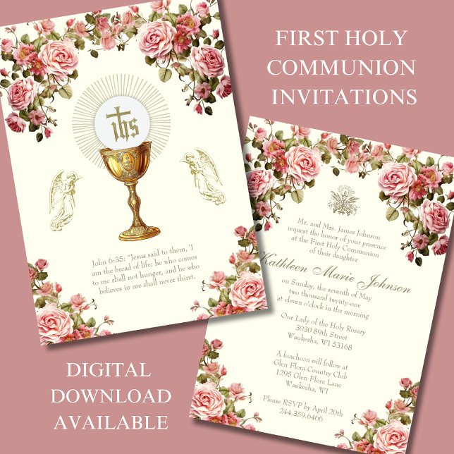 Catholic Holy Communion Floral Eucharist Invitation (Creator Uploaded)