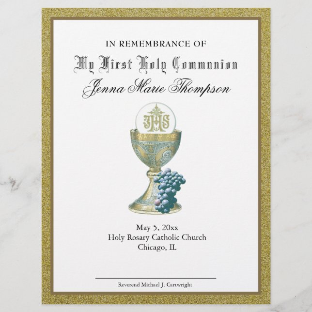 Catholic Holy Communion Remembrance Certificate (Front)