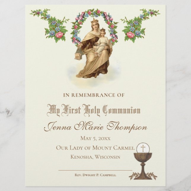 Catholic Holy Communion Remembrance Certificate (Front)