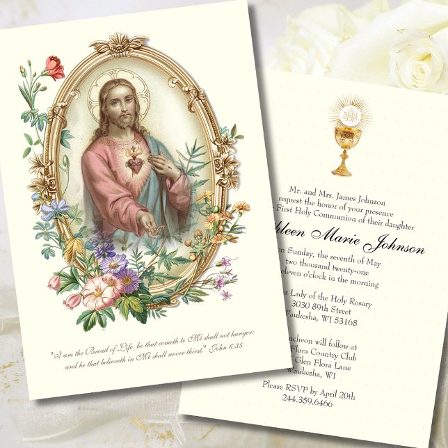 Catholic  Holy Communion Sacred Heart Jesus  Invitation (Creator Uploaded)