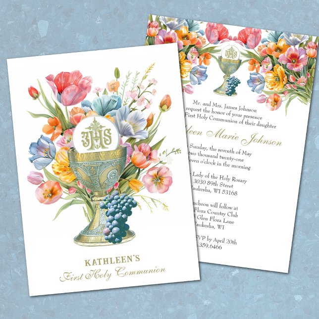 Catholic Holy Communion Spring Floral Invitation (Creator Uploaded)