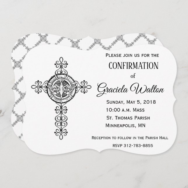 Catholic Holy Spirit Dove Cross Confirmation Invitation (Front/Back)