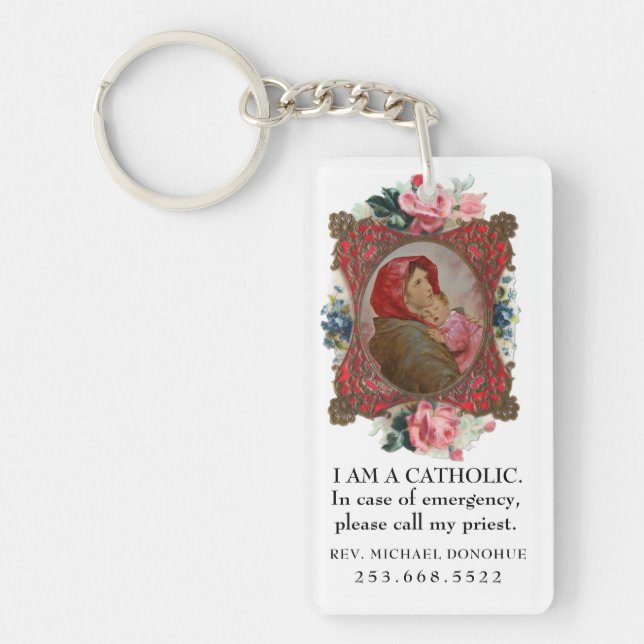 Catholic ID Religious Virgin Mary Jesus  Keychain (Front)