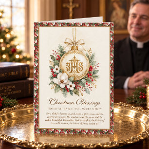 Catholic IHS Christmas Blessings Card from Priest