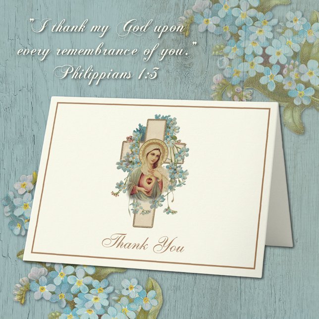 Catholic Immaculate Heart Virgin Mary Floral Holiday Card (Immaculate Heart of Mary Catholic Thank You Stationery Notecards)