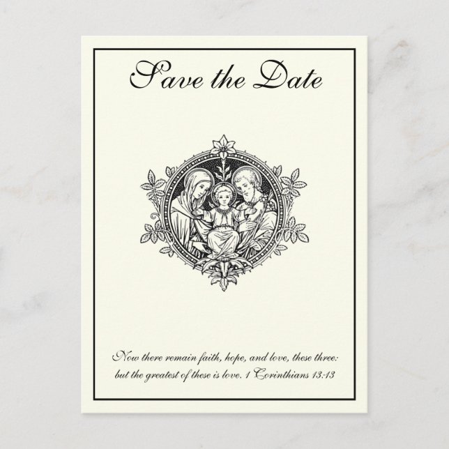 Catholic Ivory Elegant Holy Family  SAVE THE DATE  Announcement Postcard (Front)