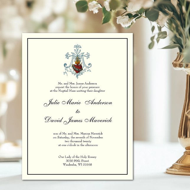 Catholic Ivory Immaculate Heart of Mary Wedding  Invitation (Creator Uploaded)