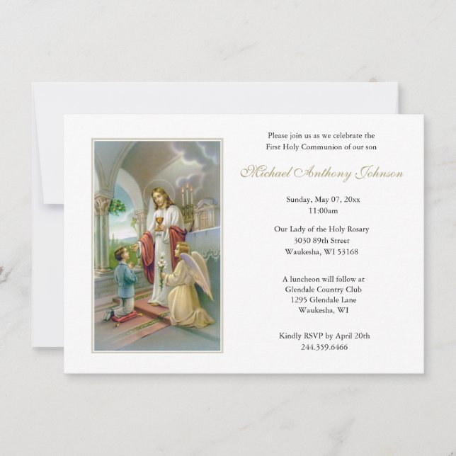 Catholic Jesus Boy First Communion Invitations (Front)