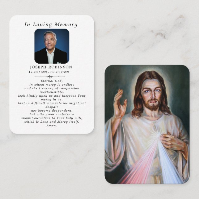 Catholic Jesus Divine Mercy Funeral Prayer Card (Front/Back)