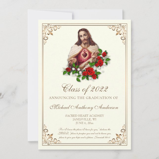 Catholic Jesus Elegant Religious Graduation  Invitation (Front)