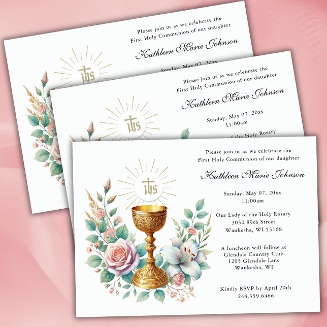 Catholic Jesus First Communion Floral Invitations (Creator Uploaded)