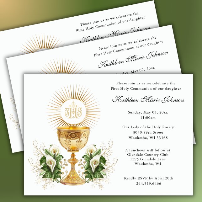 Catholic Jesus First Communion Floral Invitations (Creator Uploaded)