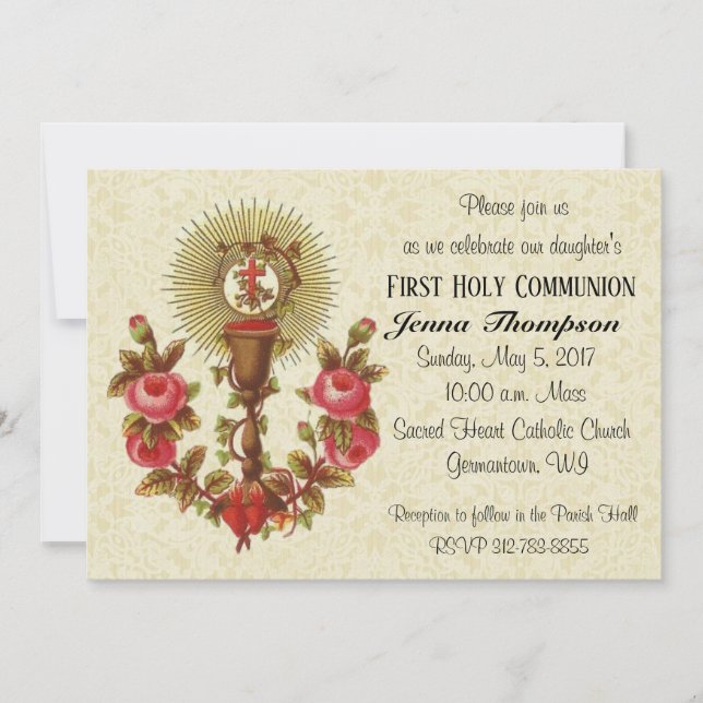 Catholic Jesus First Communion Vintage Invitations (Front)