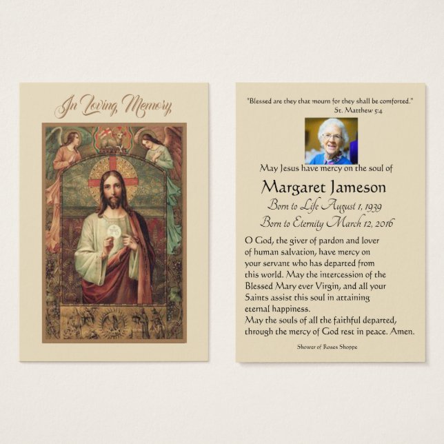 Catholic Jesus Funeral Memorial Holy Card (Front & Back)