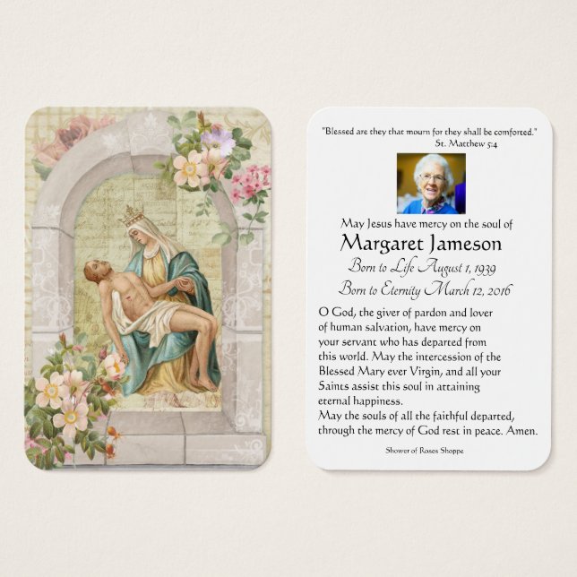 Catholic Jesus & Mary Funeral Prayer Memorial Card (Front & Back)