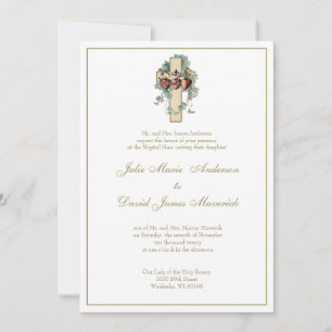 Catholic Jesus Mary Joseph Floral Wedding Invitation