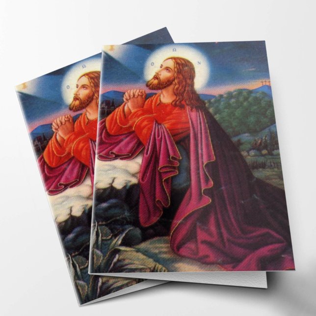Catholic Jesus Praying Funeral Thank You Card (Jesus Praying Memorial Sympathy Funeral Thank You Card)