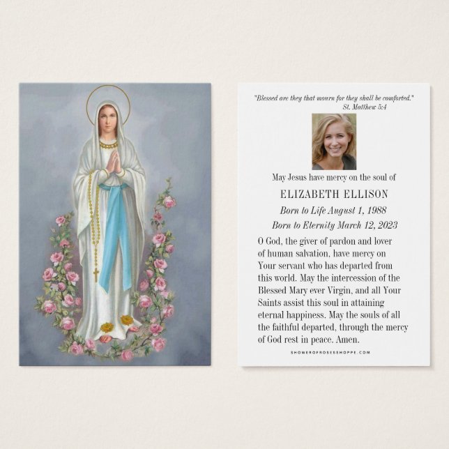 Catholic Lourdes Funeral Memorial Prayer Card (Front & Back)