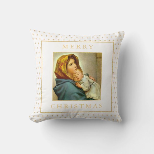 Catholic Madonna & Child Religious Christmas Gift Cushion (Front)