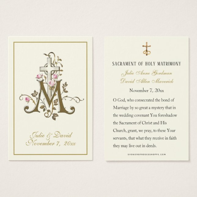 Catholic Marian Cross Wedding Favour Card  (Front & Back)