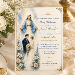 Catholic Marian Floral Nuptial Mass Wedding Invitation
