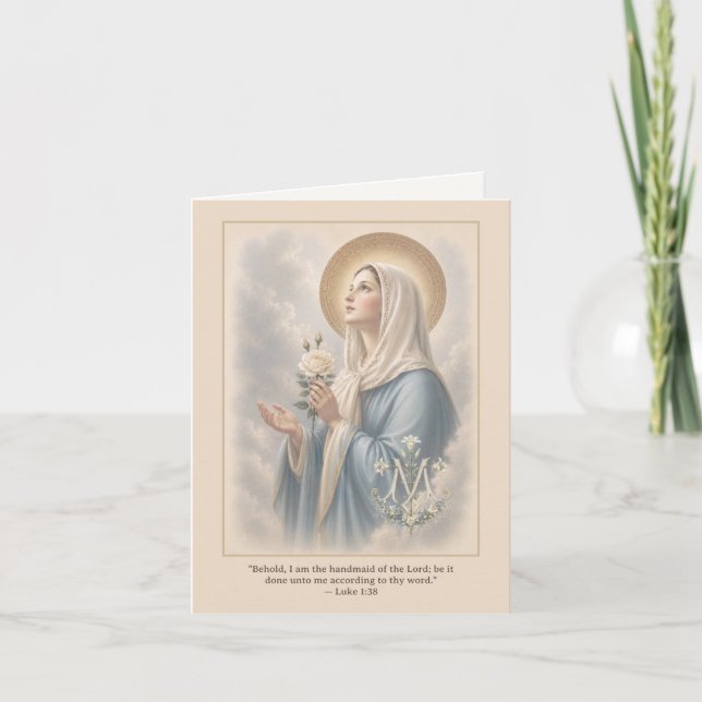 Catholic Marian Monogram Blessed Mary Thank You Card (Front)