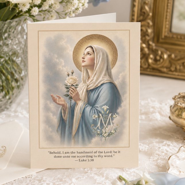 Catholic Marian Monogram Blessed Mary Thank You Card (Creator Uploaded)