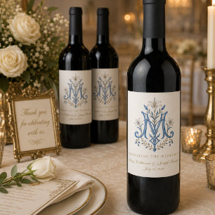 Catholic Marian Monogram Blessed Mary Wedding Wine Label