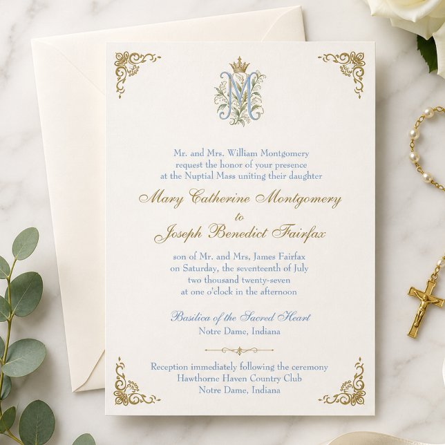 Catholic Marian Monogram Nuptial Mass Wedding Invitation (Creator Uploaded)