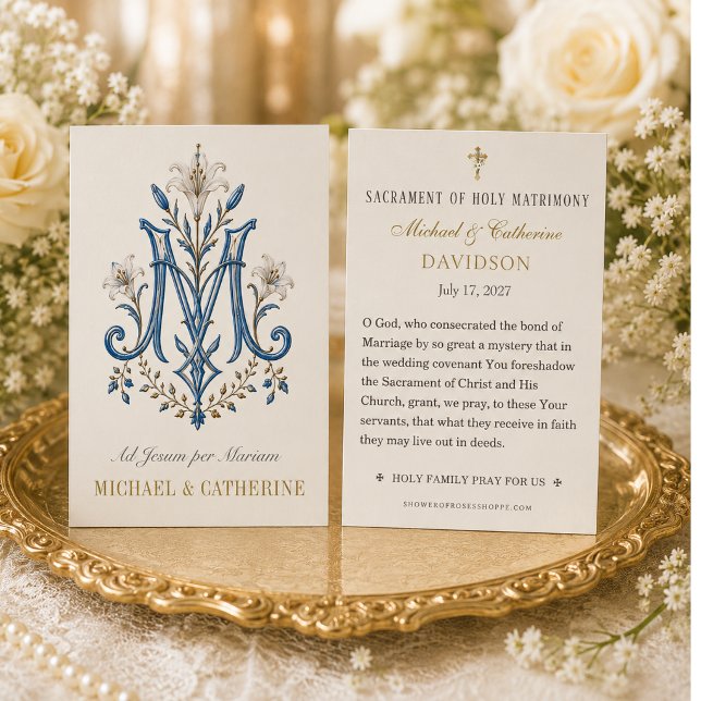 Catholic Marian Monogram Wedding Prayer Card  (Creator Uploaded)