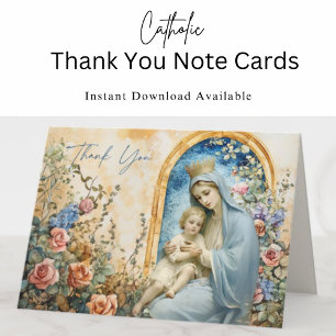 Catholic Mary and Jesus Floral  Card